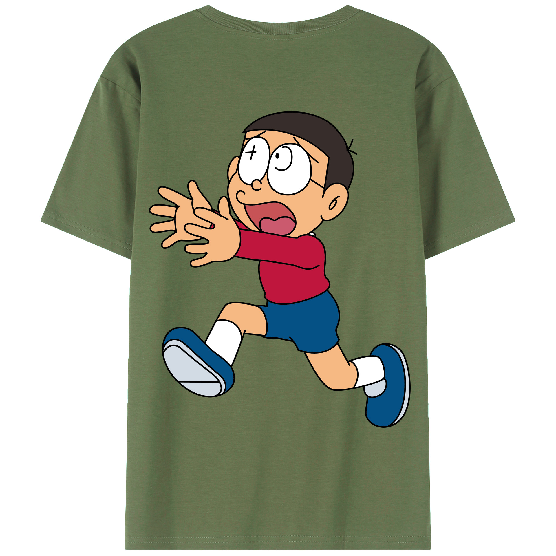（画像用） ドラえもん 野比 のび太 Doraemon Nobita Nobi 綿100％ メンズ半袖Tシャツ（バックプリント） 通気性
